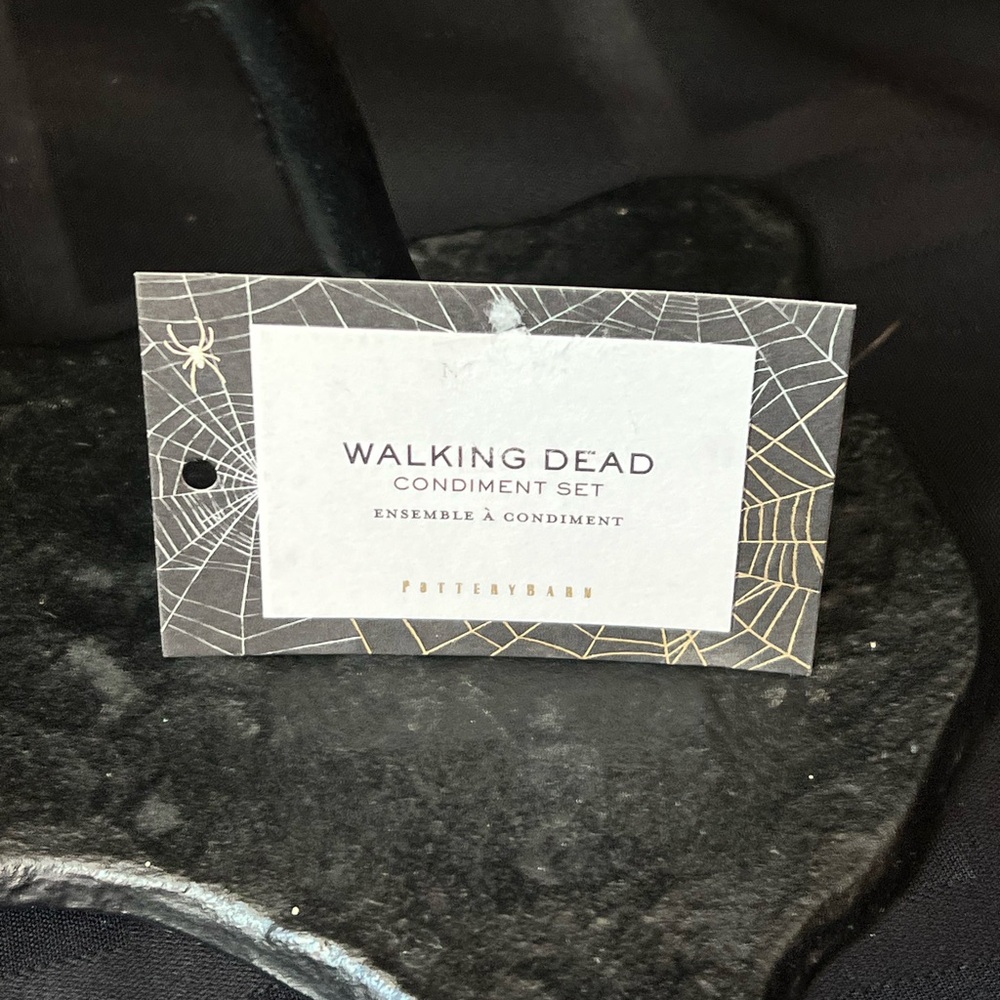 NWOB Pottery Barn Walking Dead Skeleton Double Snack Server 🦴 Condiment Set 💀 - Picture 10 of 10